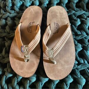 Rainbow Sandals suede Tan Flip Flops size 12-13.5